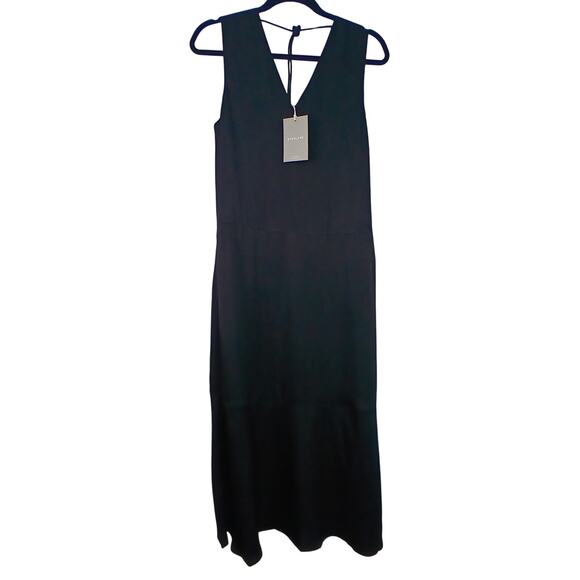 Everlane SZ XS The Satin V-Neck Maxi Dress Black NWT - Picture 3 of 7